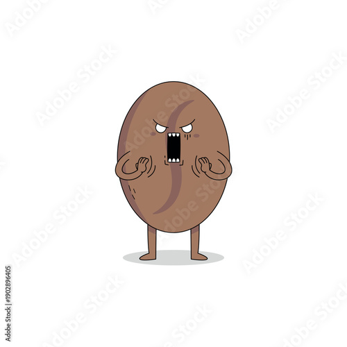 Cute coffee bean cartoon character shocked expression doodle