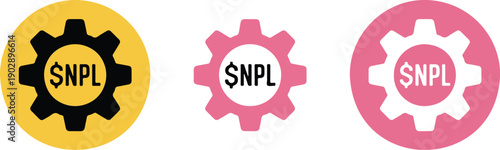 NPL Banking Pastel Circle Icon Set  Gear and Dollar Symbols for Financial Systems