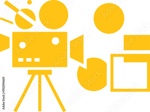 Yellow whisk with various geometric shapes and lines on white background