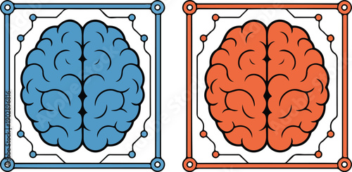 Artificial Intelligence Brain Outline Icon Set  Circuit and Neural Network Symbols