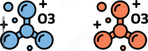 Ozone Molecule Outline Icon Set  Chemistry and Environmental Science Symbols