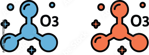 Ozone Molecule Outline Icon Set  Chemistry and Environmental Science Symbols