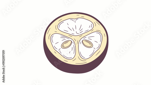 Cross-section illustration of an exotic tropical fruit revealing its inner pulp and seeds