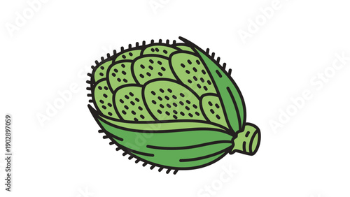 Vibrant green cartoon artichoke illustration on a clean white background a delightful vegetable