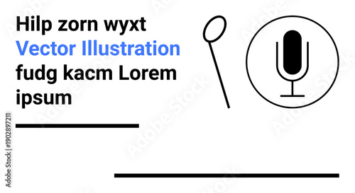Audio streaming, podcasting, communication, minimalism, branding, content creation. A microphone with text and lines in a simple black and white design. Podcasting and audio streaming concept