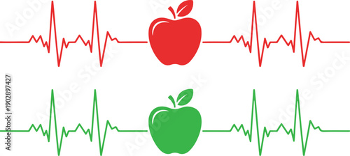 Apple Heartbeat Outline Illustration  Healthy Food and Cardiology Concept