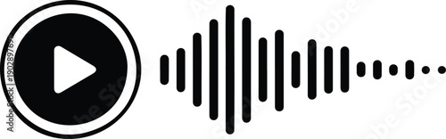 Audio Playback Outline Icon  Play Button with Sound Wave Visualization