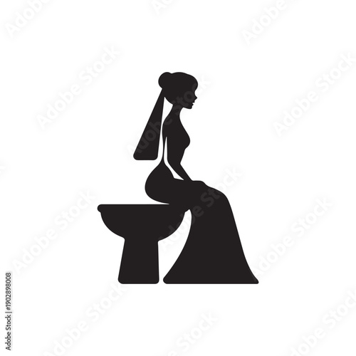 Minimal Wedding Bride Pictogram Icon – Woman Wearing Wedding Dress, Simple Flat Vector