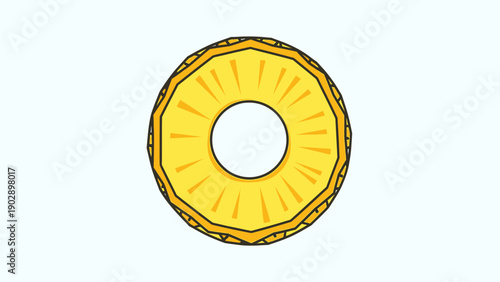 Bright Yellow Pineapple Slice Illustration with Hole in Middle on Clean White Background