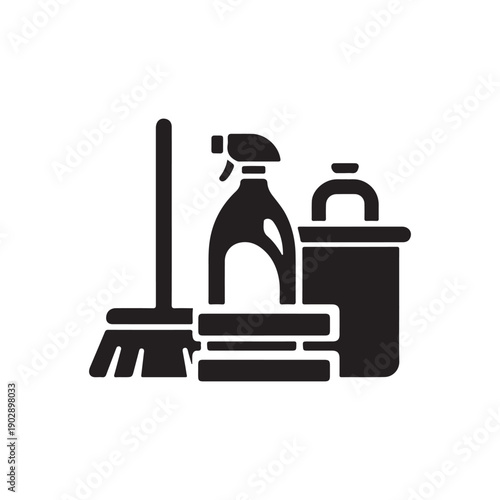 Maintenance and Janitorial Supplies Icon, Cleaning Equipment Silhouette Vector