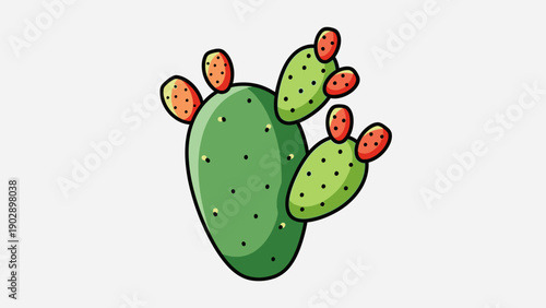 Vibrant cartoon prickly pear cactus illustration with delicious ripe fruits on a clean white