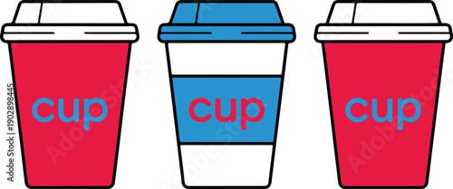 Disposable Coffee Cup Outline Icon Set  Takeaway Cups with Lids and Sleeves