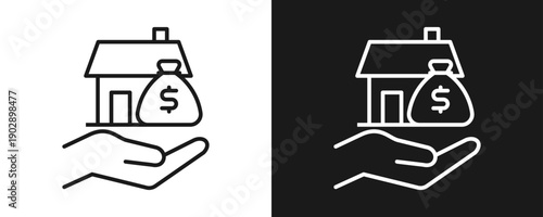 Asset Icon Set Outline In White And Black Background