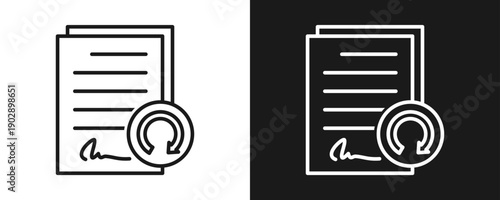 Renewal Icon Set Outline In White And Black Background