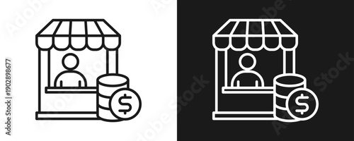 Small Business Icon Set Outline In White And Black Background