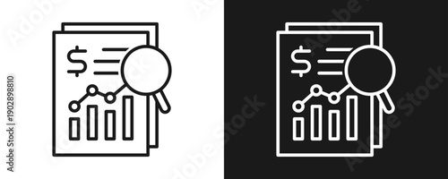 Financial Analysis Icon Set Outline In White And Black Background