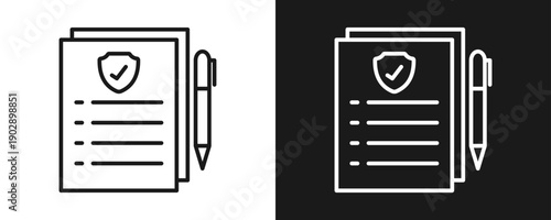 Insurance Policy Icon Set Outline In White And Black Background