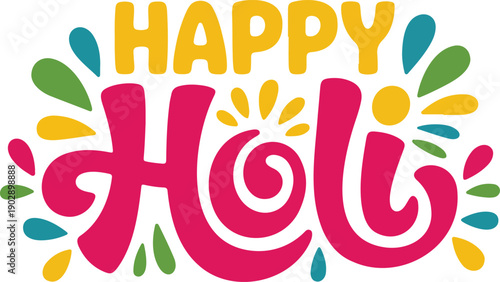 Happy Holi Hand Lettering Typography with Color Splash Decorations