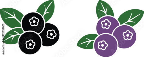 Berry Fruit Outline Icon Set with Leaves  Fresh Organic Food and Nutrition