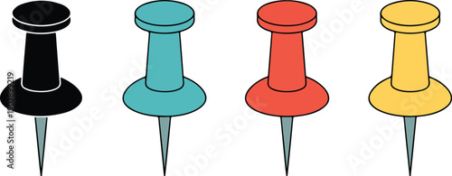 Colorful Push Pin Icon Set  Office and Map Marker Symbols