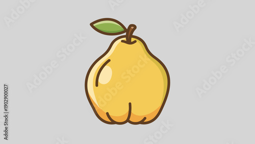 Brightly colored cartoon pear with a stem and leaf, a sweet and simple fruit graphic design