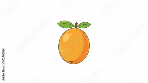 Bright and refreshing cartoon orange with green leaves on a white background illustration