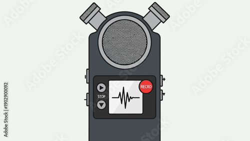 Portable digital audio recorder with stereo microphones capturing sound waves for high-quality