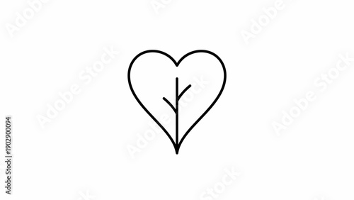 Minimalist black and white heart icon with plant stem symbolizing nature love and ecological balance