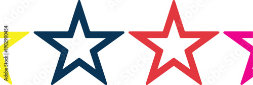 A simple graphic design of two stars in contrasting colors against a white background.