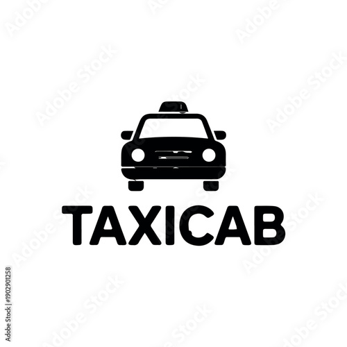 A clear black and white icon of a generic taxicab viewed from the front, accompanied by the bold text 'TAXICAB' underneath, signifying transportation services.