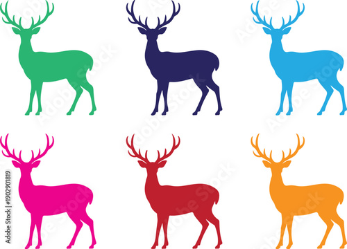 A set of six black silhouette illustrations of deer arranged in two rows of three.