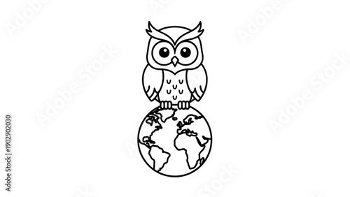 Owl sitting on a globe.
