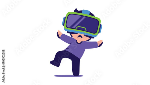 Cute Cartoon Character Stumbling in Virtual Reality Headset: Immersive Digital Experience & VR Sickness Concept