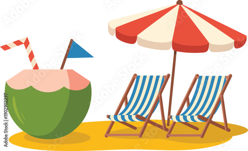 A flat, cartoon-style illustration of a beach scene with two main elements.
