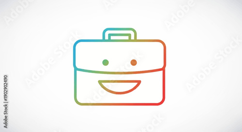 Vibrant gradient briefcase icon with a cheerful smiley face symbolizing happy business endeavors