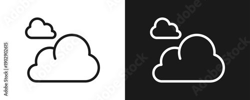 Cloudy Icon Set Outline In White And Black Background