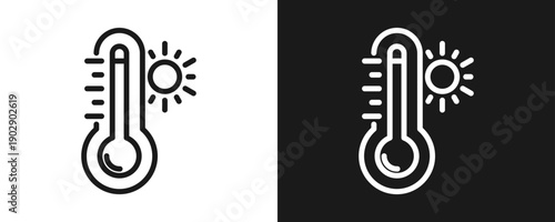 Hot Temperature Icon Set Outline In White And Black Background
