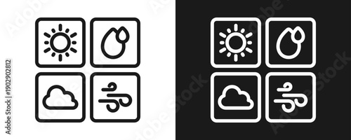 Weather Forecast Icon Set Outline In White And Black Background
