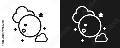 Full Moon Icon Set Outline In White And Black Background