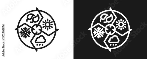 Season Icon Set Outline In White And Black Background