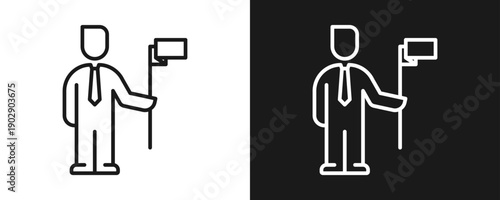 Leadership Icon Set Outline In White And Black Background