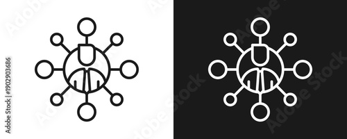 Networking Icon Set Outline In White And Black Background