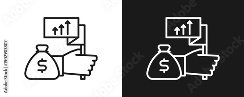 Cost Leadership Icon Set Outline In White And Black Background