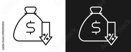 Cost Reduction Icon Set Outline In White And Black Background