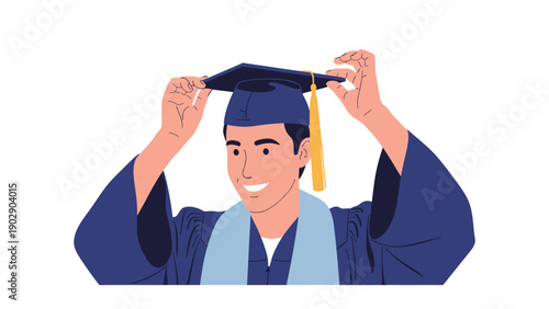 Smiling Young Man in Graduation Gown and Cap, Celebrating Academic Achievement and Future Success