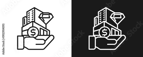 Asset Icon Set Outline In White And Black Background