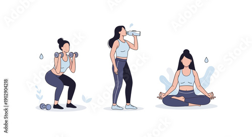 a vector woman practicing healthy lifestyle habits