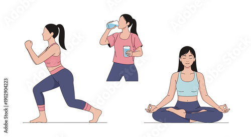 a vector woman practicing healthy lifestyle habits