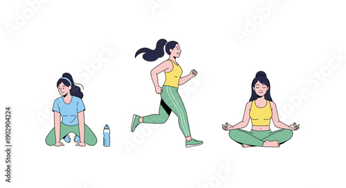 a vector woman practicing healthy lifestyle habits