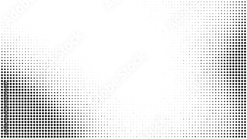 Dual-sided halftone gradient with black dots on white, creating a striking symmetrical abstract background
